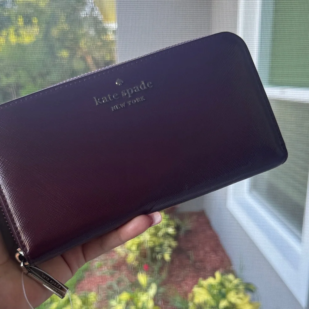 kate spade Burgundy Saffiano Zip Around Wallet